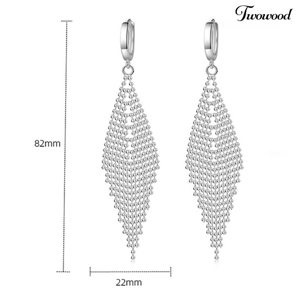 Twowood 1pasang Drop Earrings Temperamen Bentuk Belah Ketupat Jumbai Panjang Manik-Manik Electroplating Hias Hadiah Wanita Gandum Telinga Liontin Anting Perhiasan Pakaian Sehari-Hari