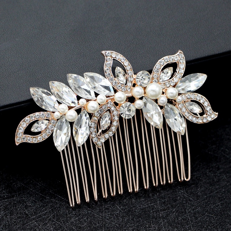 Studio Fotografi Styling Dekorasi Alloy Bentuk Daun Berlian Sisir Rambut Elegan Mutiara Berlian Imitasi Hiasan Kepala Untuk Pengantin Pernikahan Bridesmaid Headwear Fashion