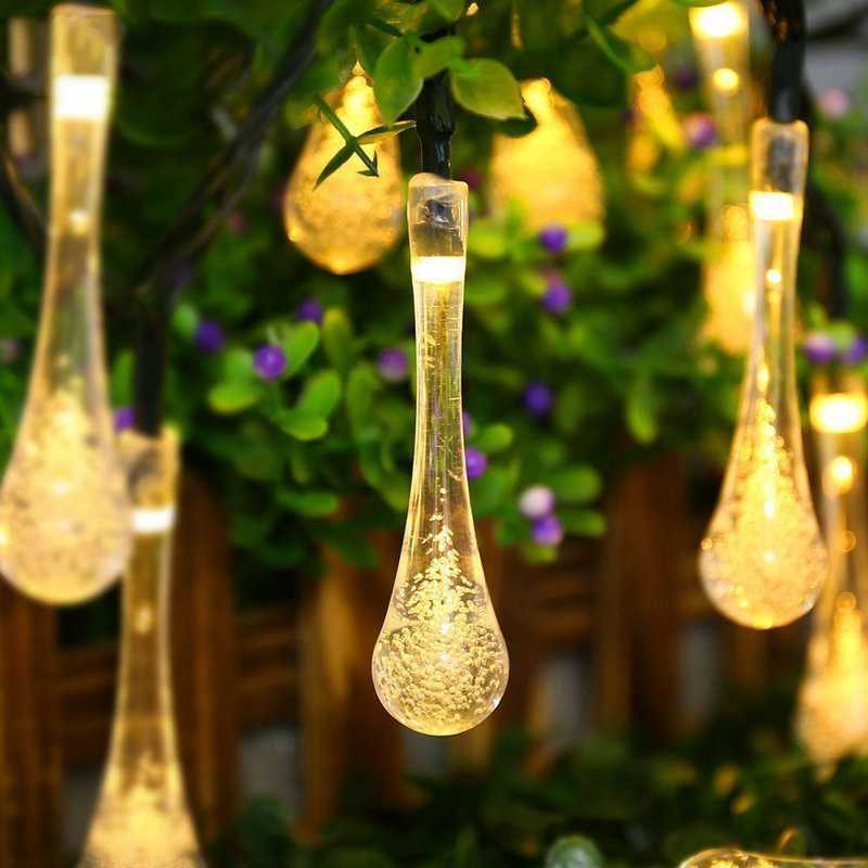 (BISA COD) FTIHSHP LED Lampu Hias String Lights Raindrop Solar 30LED 6.5M Warm White - SP030