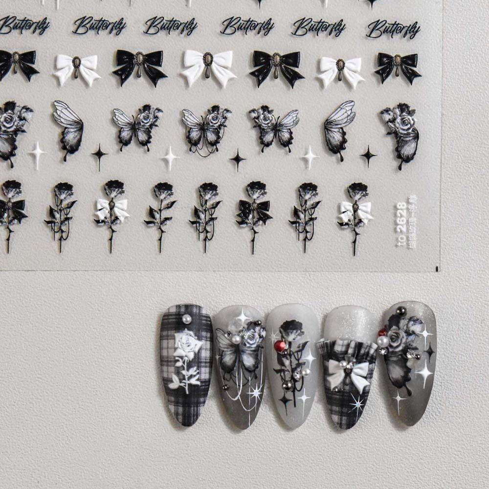 Mxbeauty Stiker Kuku Kupu-Kupu Wanita 5D Relief Ikatan Simpul Rose Nail Art Dekorasi