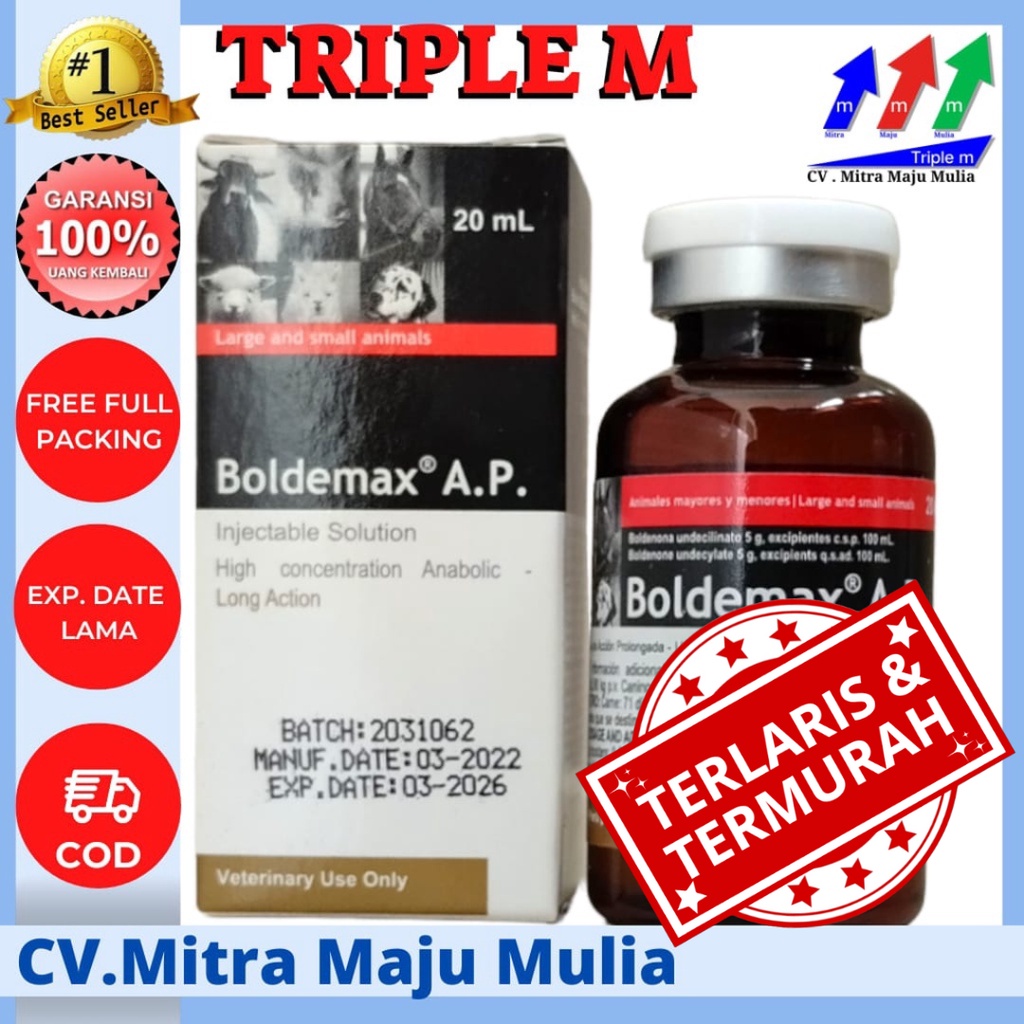 BOLDEMAX AP 20 ml Triple M - Obat Penggemuk Sapi Kambing Kuda Anjing Kucing Kelinci Hewan Babi Ayam