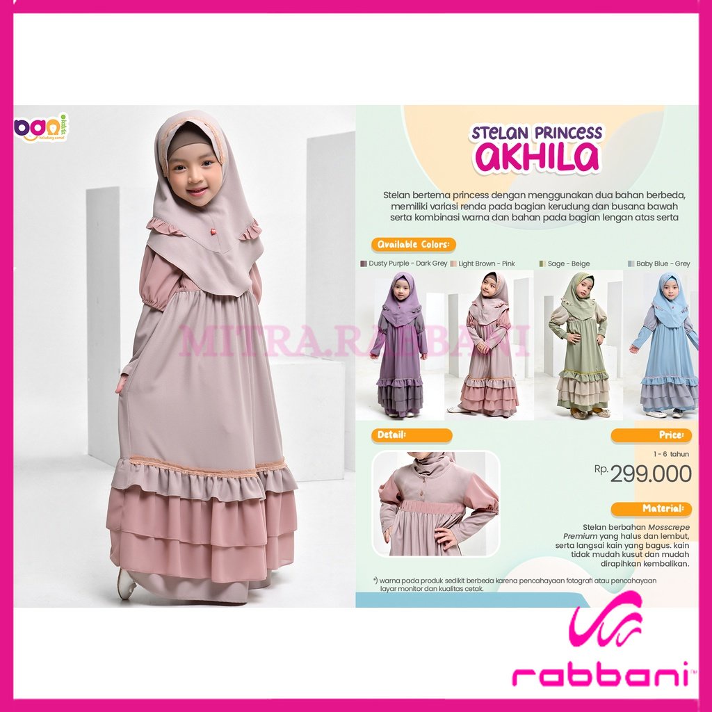 DISKON RABBANI ORI Bani Batuta - Stelan princess Akhila / Gamis Dresslim Anak Stelan Rabbani Terbaru
