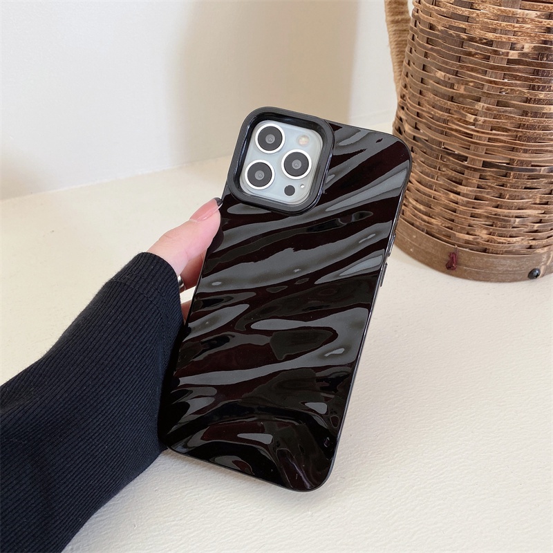 Case Glossy Gelombang 3D Untuk iPhone 14 Pro 13 12 Pro Max Case 11 Pro Max 6 7 8 Plus Silikon Lembut Rasa Kulit Penutup Belakang
