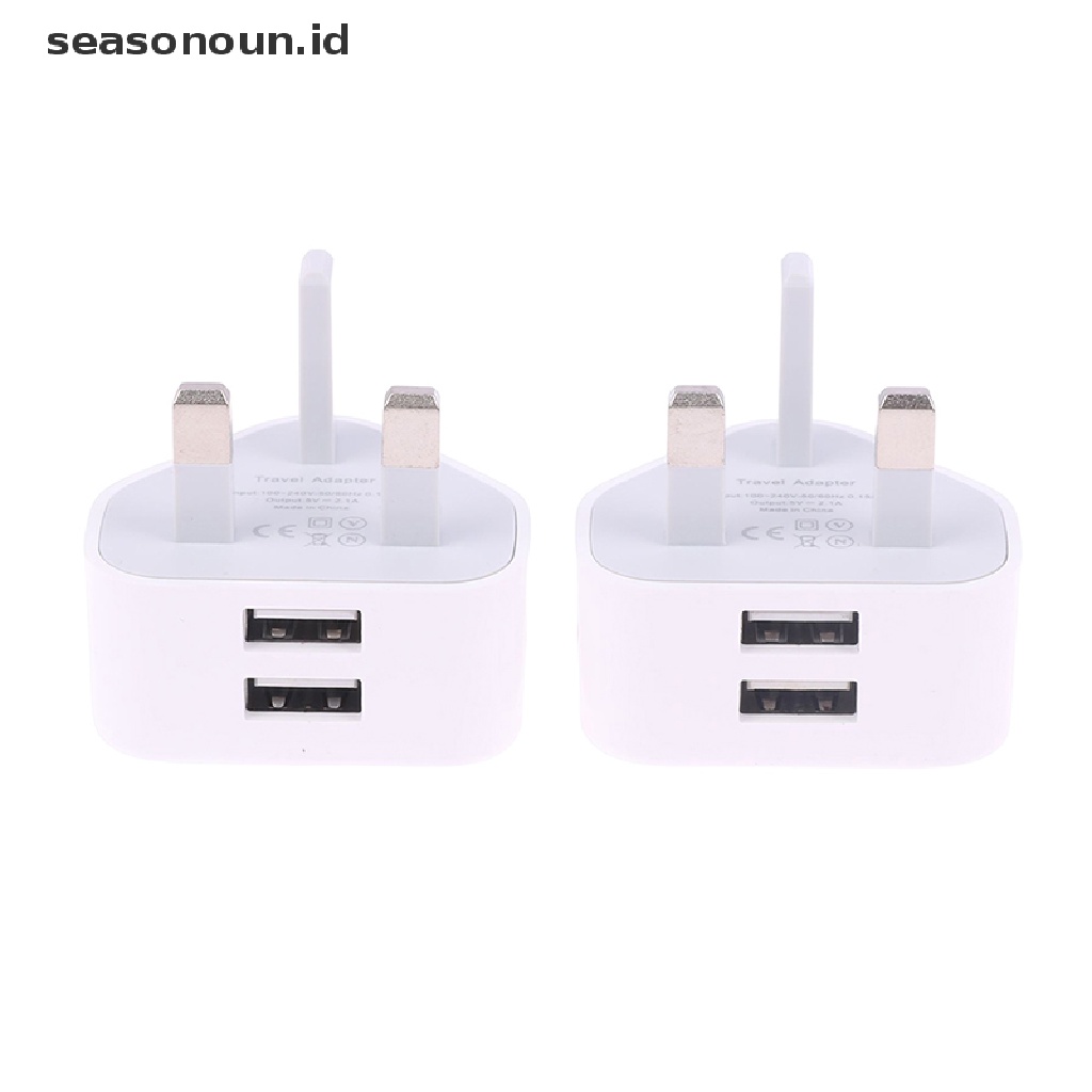 Seasonoun 2.4A Fast Dual Twin 2usb Port Charger Adaptor Colokan Listrik Dinding Colokan 3pin.