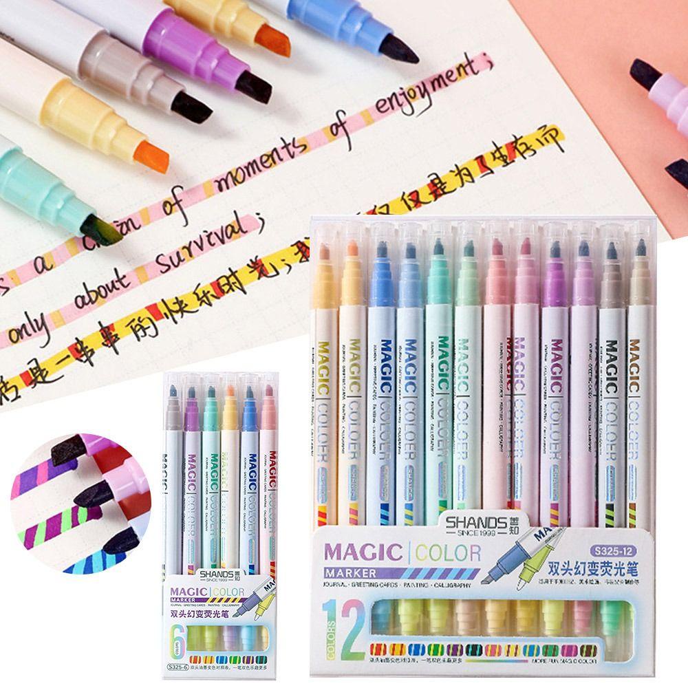 Nanas6 /12Warna Neon Marker Alat Tulis Magic Double Head Drawing Tools