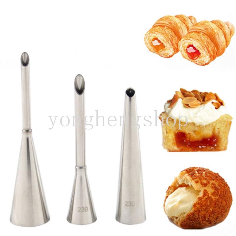 3pcs/set Stainless Steel Icing Piping Tabung Nozzle Cupcake Tips Puff Cream Pastry Piping Nozel Dekorasi Kue Dapur DIY Alat Baking