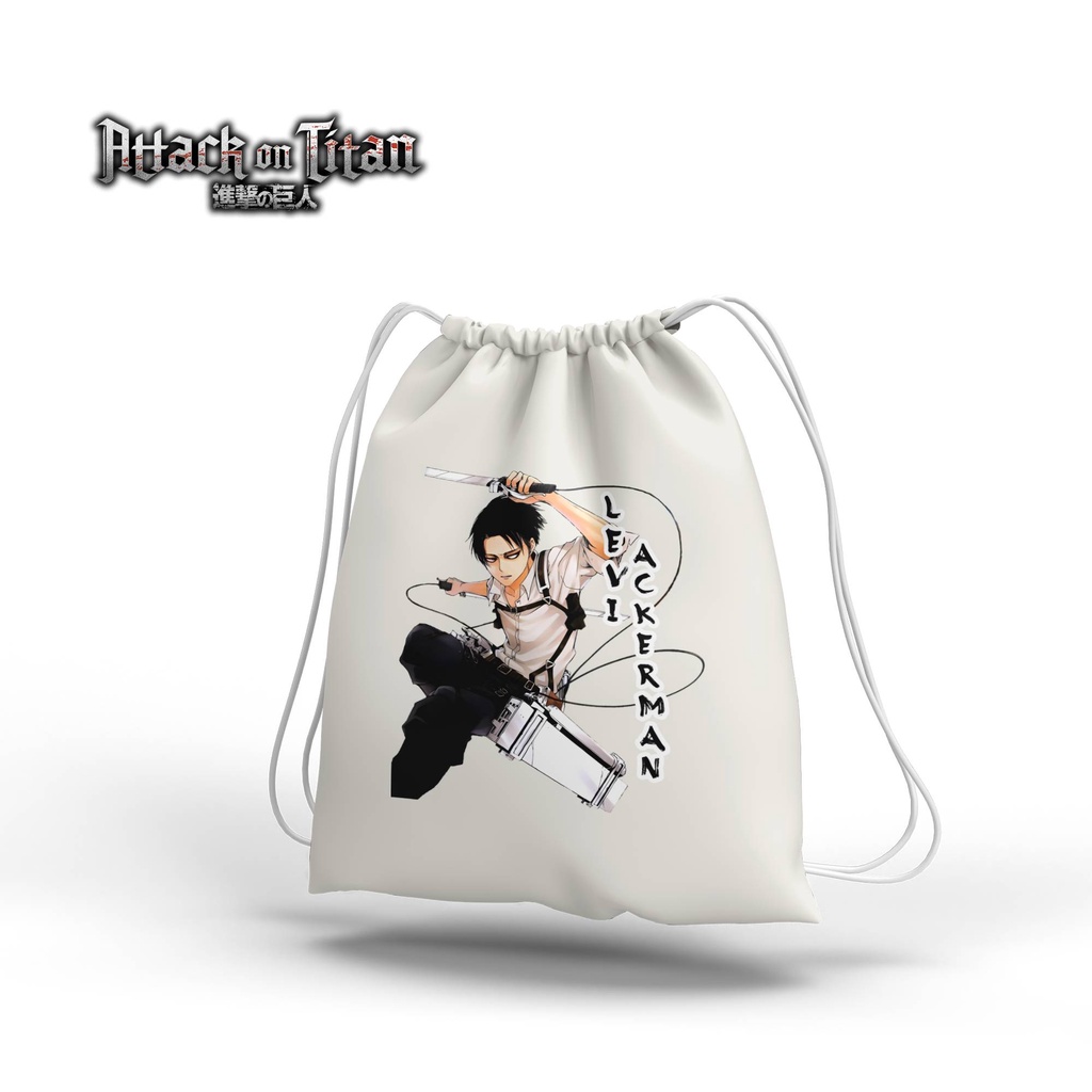 Stringbag Tas serut ANIME attack on titan eren yeager mikasa ackerman levi ackerman tas serut canvas