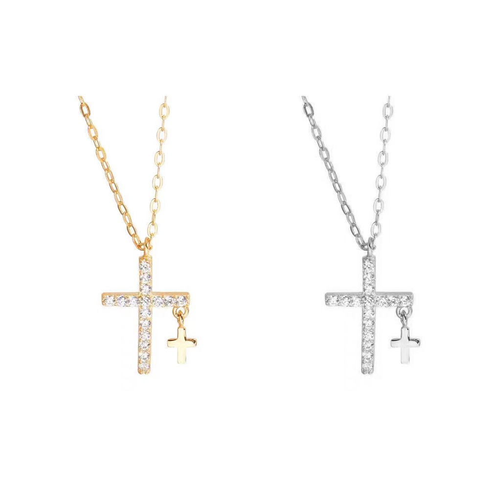 Cross Crystal Pendant Necklace Simple Gold Silver Chain Choker for Women Jewelry Accessories