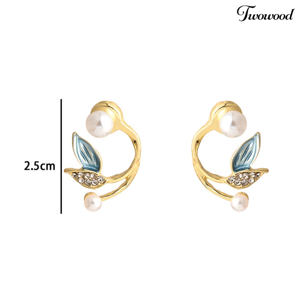 Twowood 1pasang Anting Tusuk Glitter Mutiara Imitasi Dekorasi Telinga Retro Temperamen Mermaid Tail Shape Rhinestone Earrings Untuk Perjamuan