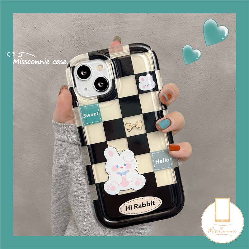 Checkerboard Couple Case Realme C53 C30 C25s C55 7i C17 9i C15 C25 C11 C20 C12 6i 5 5i C25Y 5s C35 C21Y C33 C11 2021 C3 C1 C2 C20A Cute Bear Rabbit Airbag Shockproof Casing Anti Jatuh