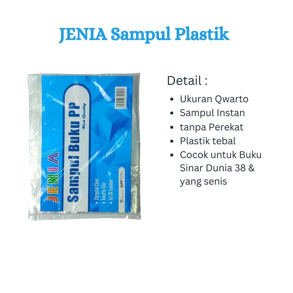 

Sampul Plastik Kwarto untuk Buku Kecil (Sidu 38,58) Merek JENIA M&g Tebal Best Quality - Per Pak ( Isi 20 lembar)