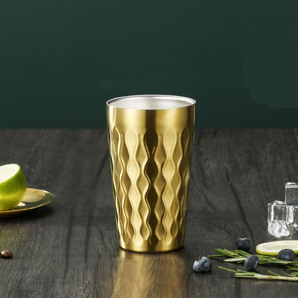 Lanfy Cangkir Air Emas Isolasi Anti Jatuh Restoran Barbekyu Toko Wadah Anggur Double-Wall Rumah Gaya Korea Mug Minum