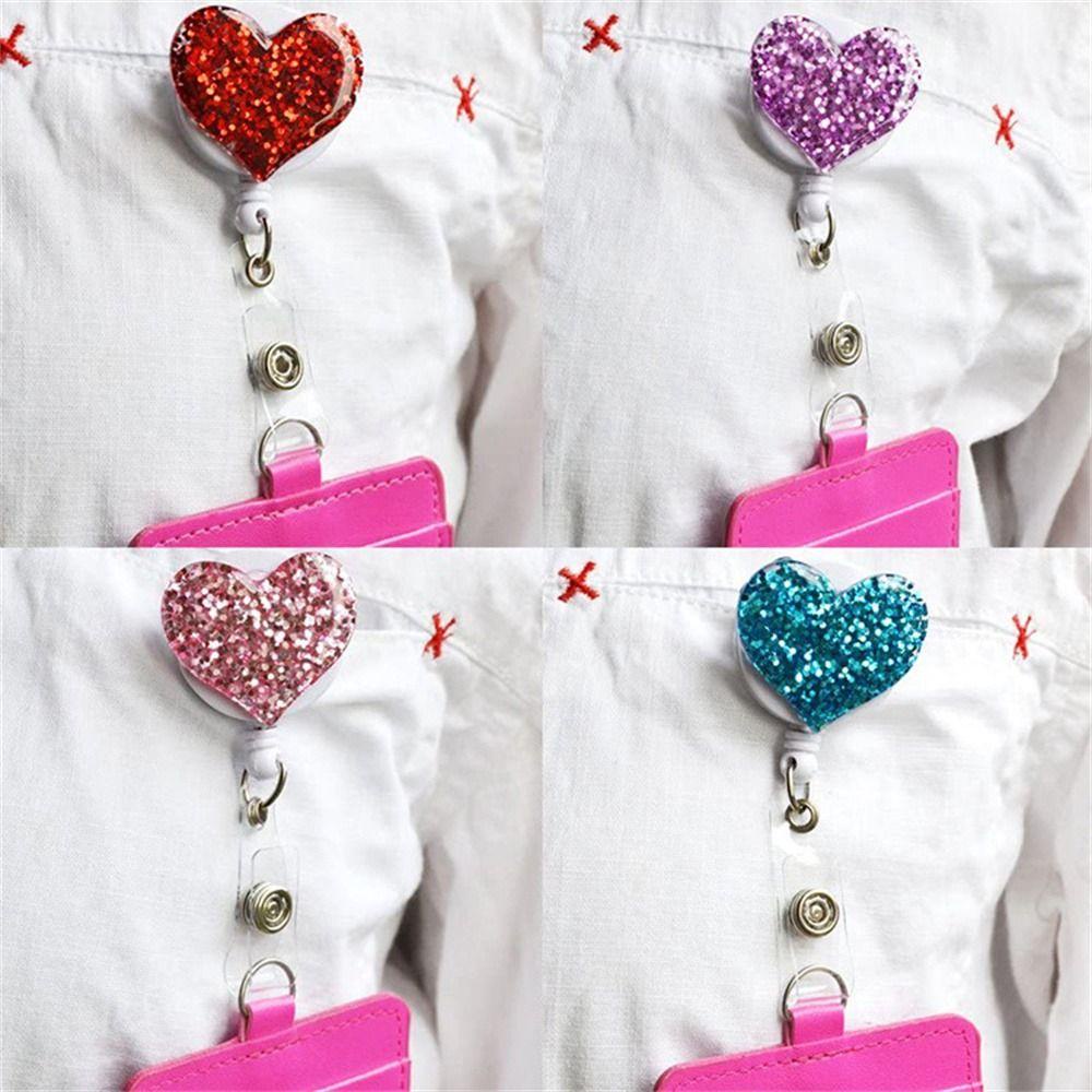 [Elegan] Retractable Badge Reel Boy Girl Kantor Name Tag Gaya Mengkilap Kartun Card Holder Badge Holder