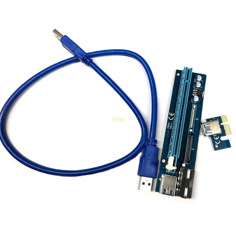 Btsg USB 3.0 PCI-E Riser VER006C 4Pin Antarmuka Ganda 16x Ke 1x Powered Adapter Card Untuk Bitcoin-Litecoin-ETH