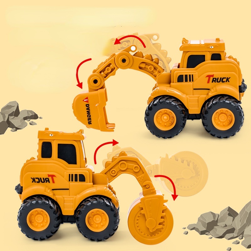 Mainan Anak Tekan Slide Bolak Balik Kendaraan Teknik Excavator Fun Bulldozer Hadiah Mainan Anak