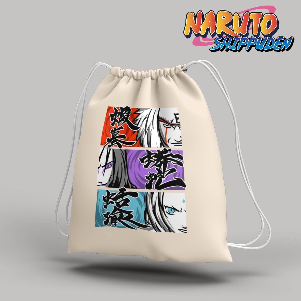 Stringbag Anime Naruto jiraiya orochimaru tsunade tas serut canvas blacu premium string bag anime totebag