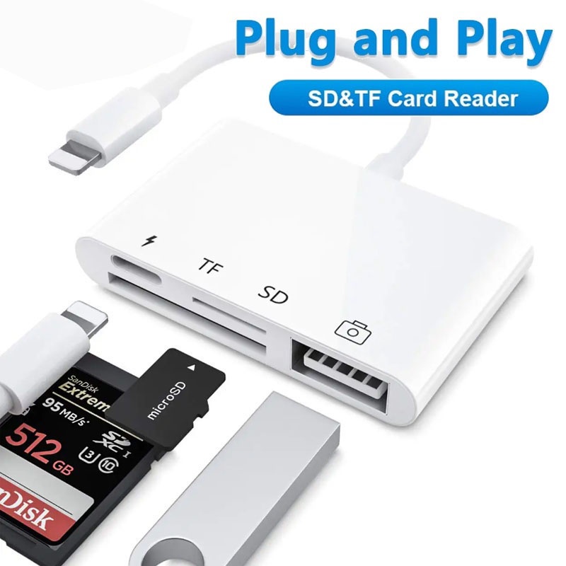 MOTOQIA Lightning to USB 3 Camera Adapter with iPhone Pad to Otg Card Reader HUB 4in1 Converter SD/TF/Photo Storage/Date Transfer usb 3.0 Flash Drive
