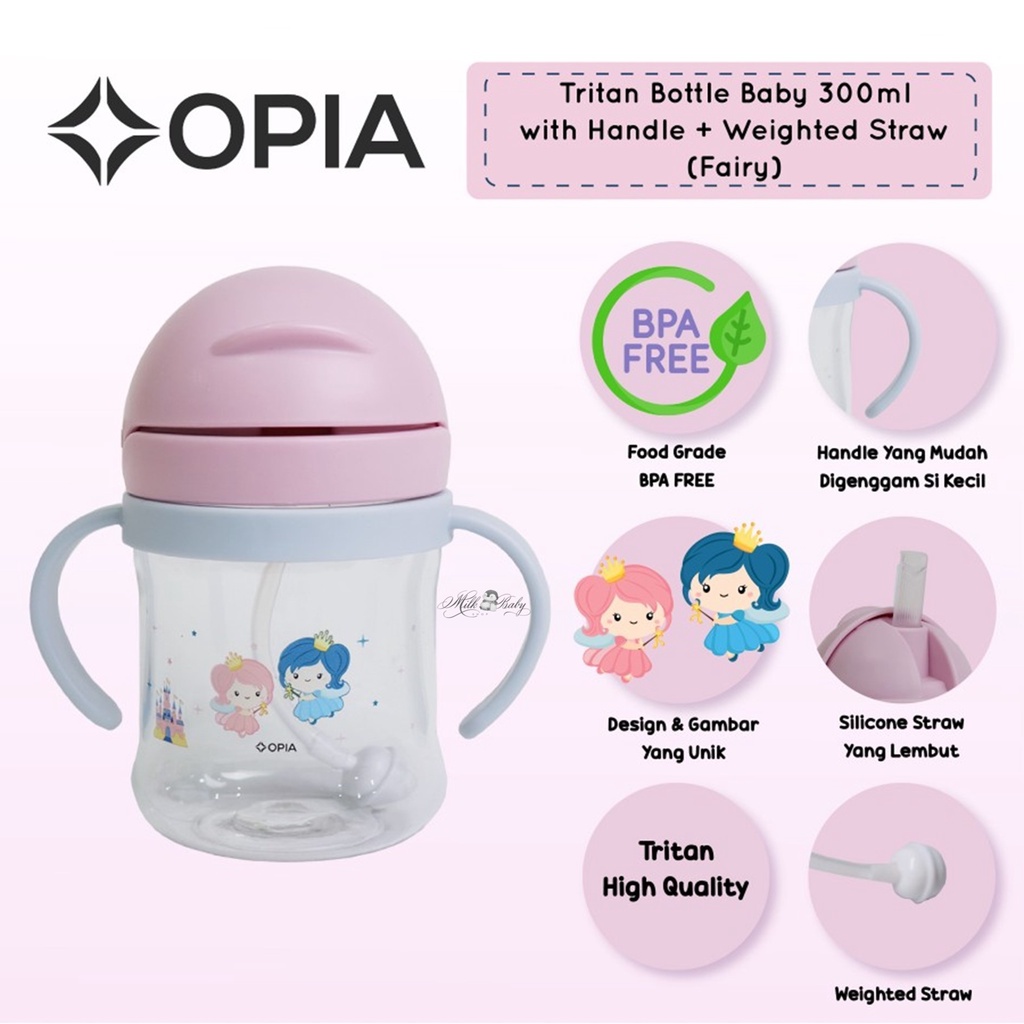 Opia Tritan Baby 300ml - Fairytale Weighted Straw Bottle with Handle