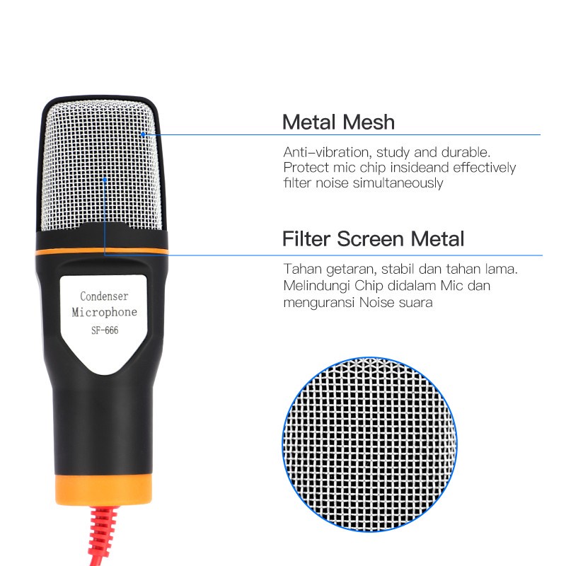 Microphone Condenser Eksternal Taffware SF666 / SF-666 HP Desktop Mic murah