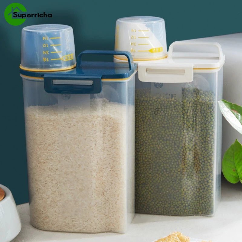 Hot Sale/Sealed Rice Barrel Organizer Dapur Wadah Makanan Untuk Gandum Tepung Kotak Penyimpanan Beras Organiser Transparan Untuk Dapur Cembung