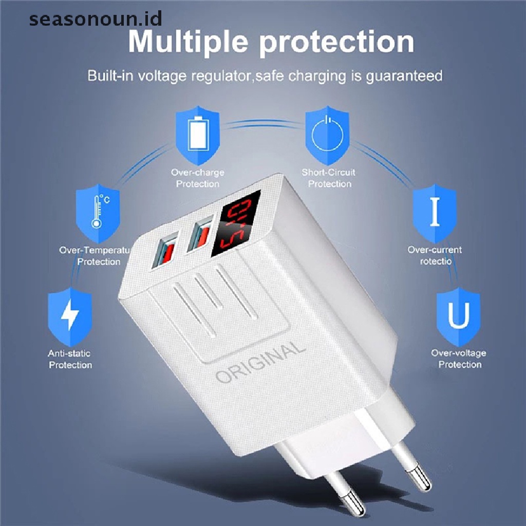 Seasonoun 45W QC 3.0 USB Charger LED digital display Quick Charge Adaptor Cas Telepon.