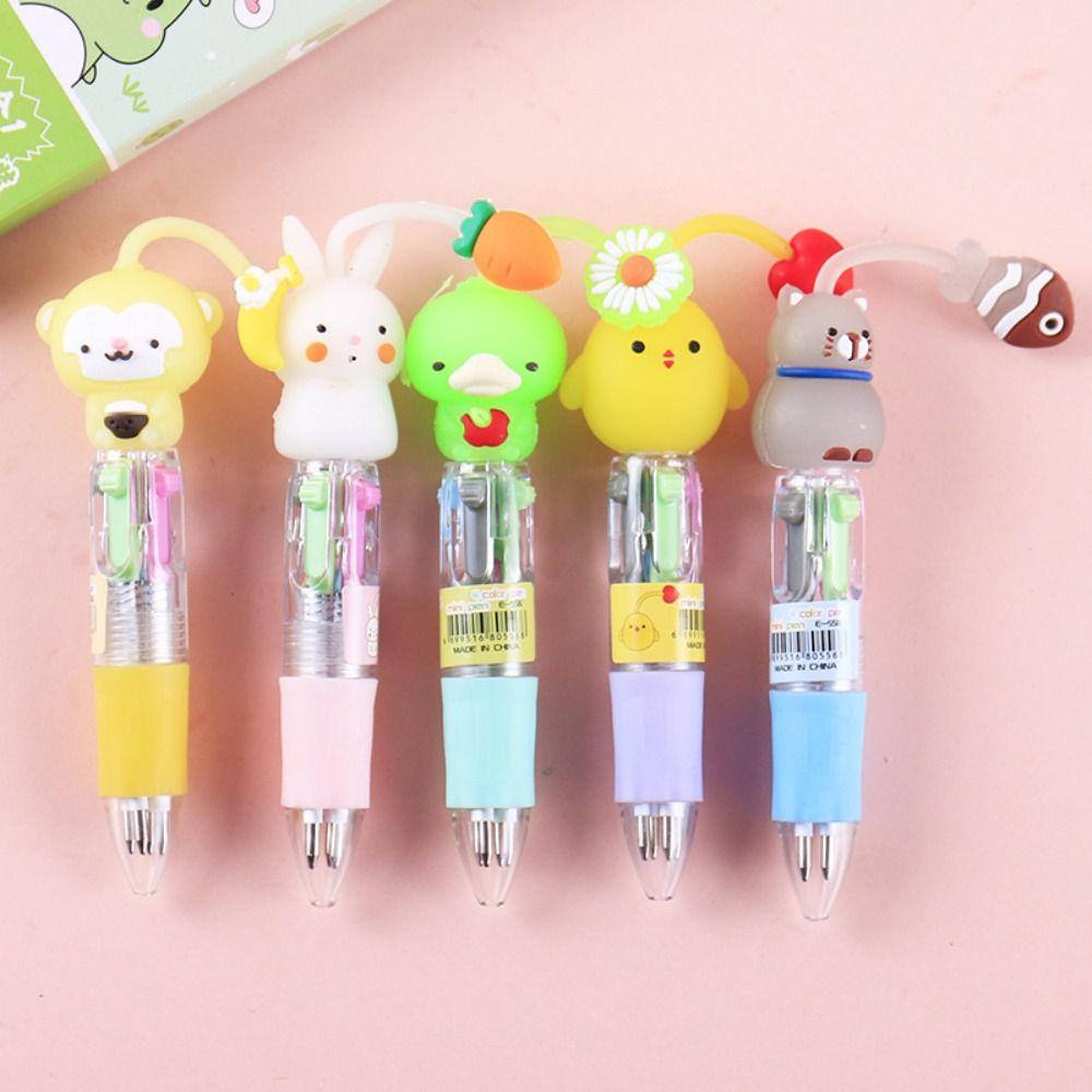 Lanfy 4warna-warni Pulpen Kawaii Kartun Perlengkapan Kantor Sekolah Tahan Lama Cepat Kering 0.5mm Menulis Pena Gambar