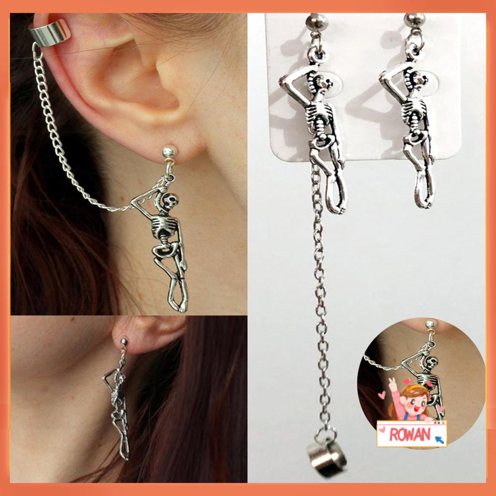 R-flower 1pasang Anting Tengkorak Fashion Hip Hop Drop Earring Rock Punk Gothic Ear Stud