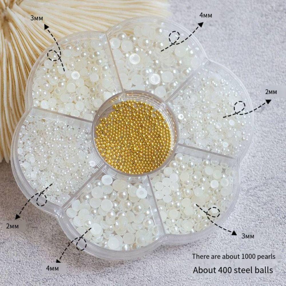 Mxbeauty Nail Art Decals 3D DIY Putih Murni Creamy White Salon Kecantikan Manicure Supply Kuku Mutiara Pesona Berlian Imitasi Ornamen