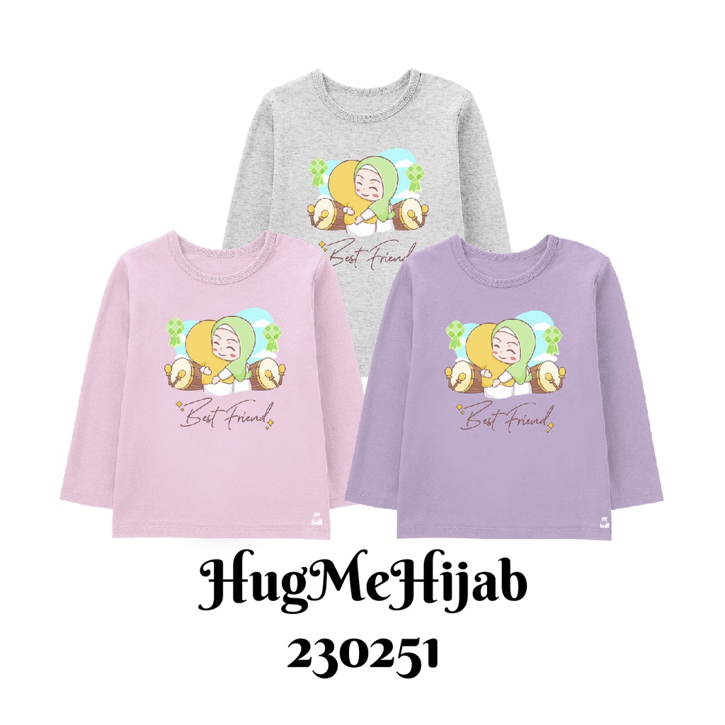 Baju Kaos Lengan Panjang Muslim Edisi HugMeHijab Ready Bayi sampai Dewasa Bahan Katun Combed 30s