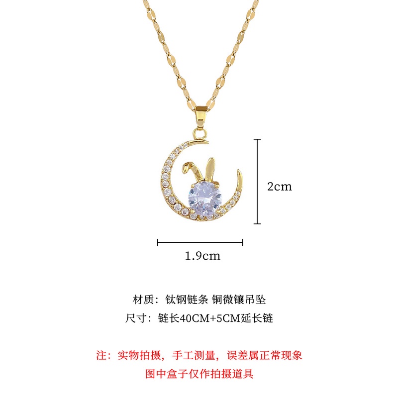 Kalung Titanium Asli Wanita Anti Karat Emas 18K Moon Rabbit Aksesoris