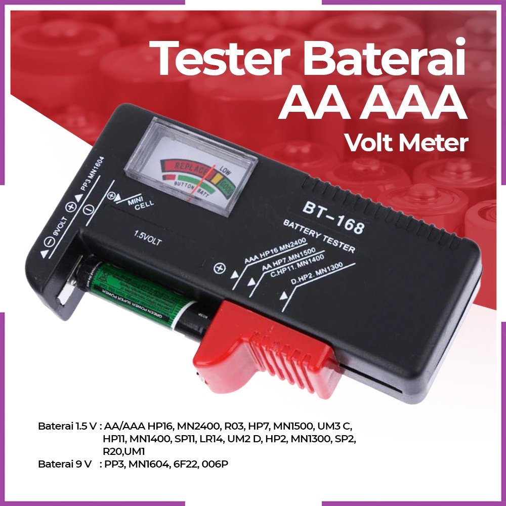 PROMO COD + OLOEY Tester Baterai AA AAA Volt Meter - BT-168 - Black PROMO COD +