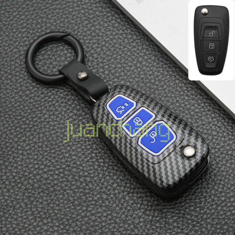 Cover Case Kunci Mobil Serat Karbon Ford RANGER EVEREST FOCUS FIESTA Ecpsport Mustang Fusion Explorer Hadiah Gantungan Kunci Keyring