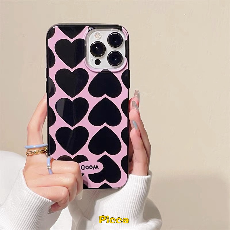 IPHONE Casing Ponsel Grafiti Cinta Hati Glossy Kartun Lucu Kompatibel Untuk Iphone11 14 12 13 Pro Max7 8 6 6s Plus X XR XS Max SE 2020 Shockproof Halus Tahan Kotoran Lembut TPU Back Cover