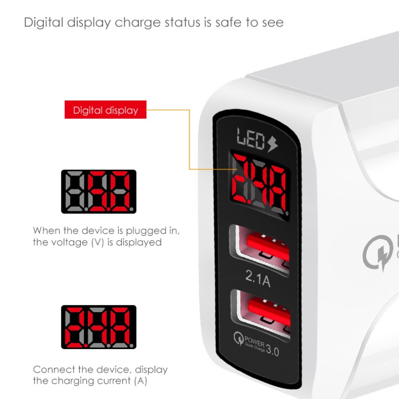 2usb Digital Display Charger 5V2.4A Standar Eropa American Standard British Standard Smartphone Charging Head Travel Charger