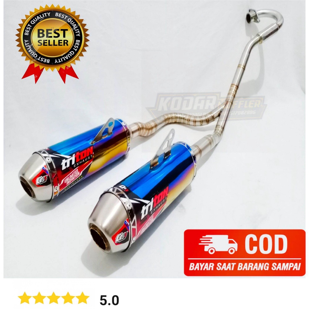 knalpot original triton type CR-5 DOUBLE BLUE series untuk klx 150, crf 150