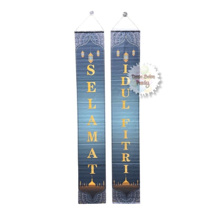 Dekorasi Banner Selamat Idul Fitri / Hiasan Lebaran Spanduk Biru