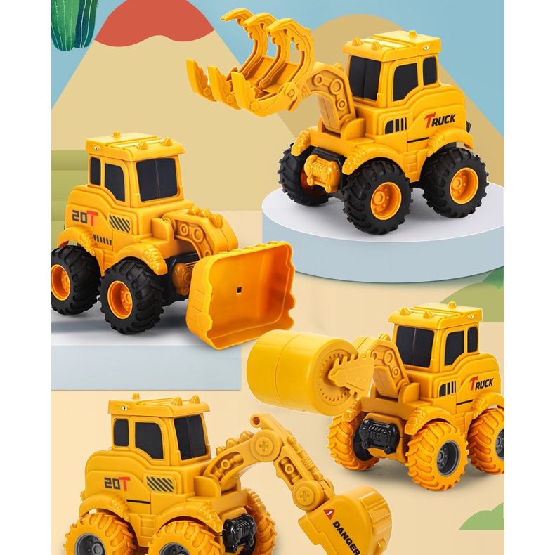 Mainan Anak Tekan Slide Bolak Balik Kendaraan Teknik Excavator Fun Bulldozer Hadiah Mainan Anak