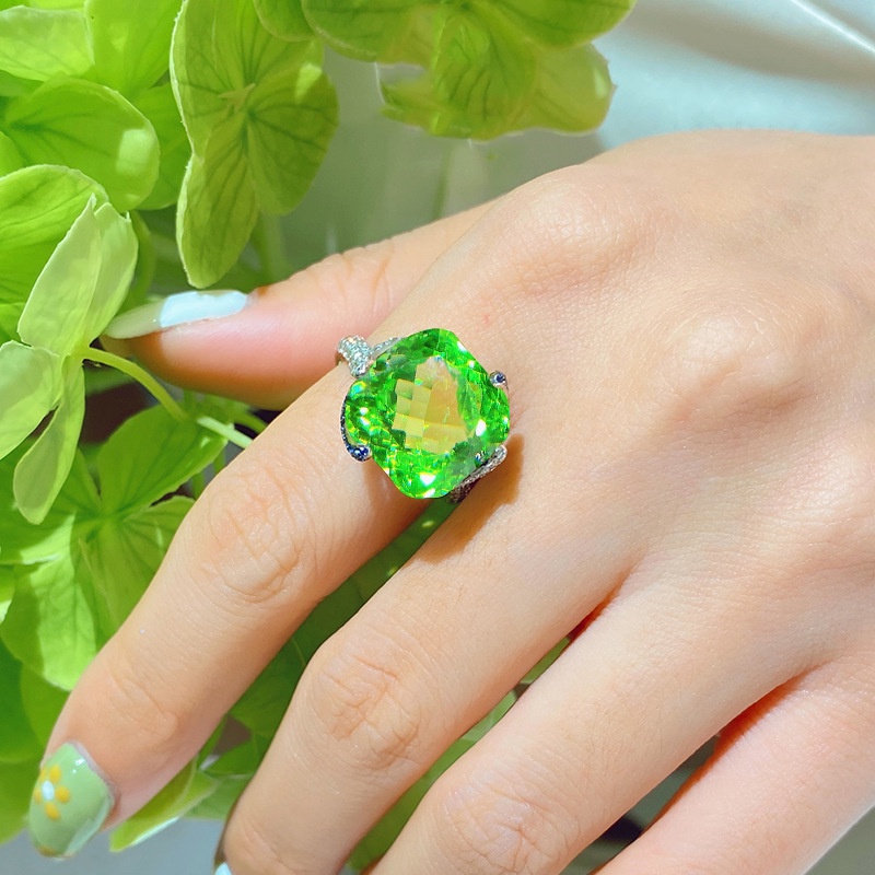 Goldkingdom Fashion Perhiasan Aksesoris Ready Stock Karat Besar Tourmaline Hijau Berlian Cincin Vow Of Love Pertunangan Berwarna Harta Karun Pembukaan Cincin Wanita