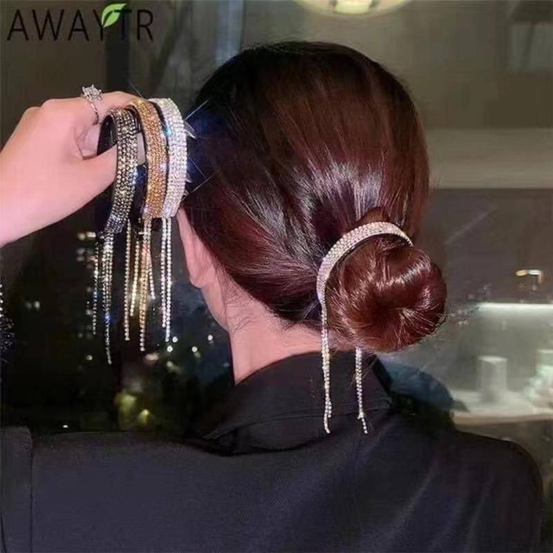 Bling Berlian Imitasi Klip Rambut Jumbai Ikat Rambut Bentuk Bulat hair ring