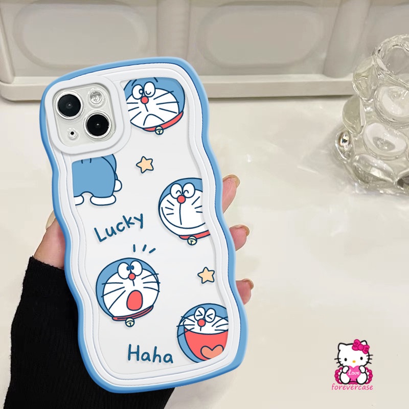 Soft Tpu Wavy Edge Cute Case Oppo A96 A95 A5 A9 A57 A16 A17K A74 A78 A16s A16K A55 A58 A76 A54 A3s A17 A12 A15 A5s A52 A7 A1k A53 Reno 76 8Z 8 7Z A77s A77 Kartun Sarung Doraemon