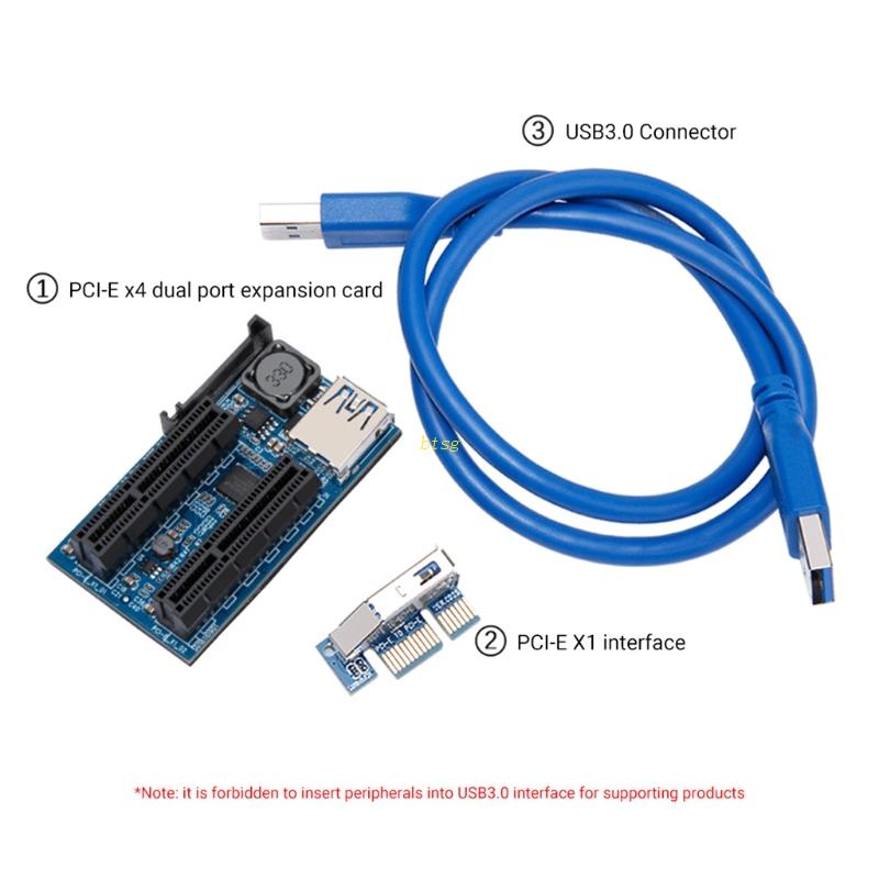 Btsg PCI-E 1X Ke2 4X Extender Adapter Card PCI E Graphics Card Usb3.0 Adapter Card