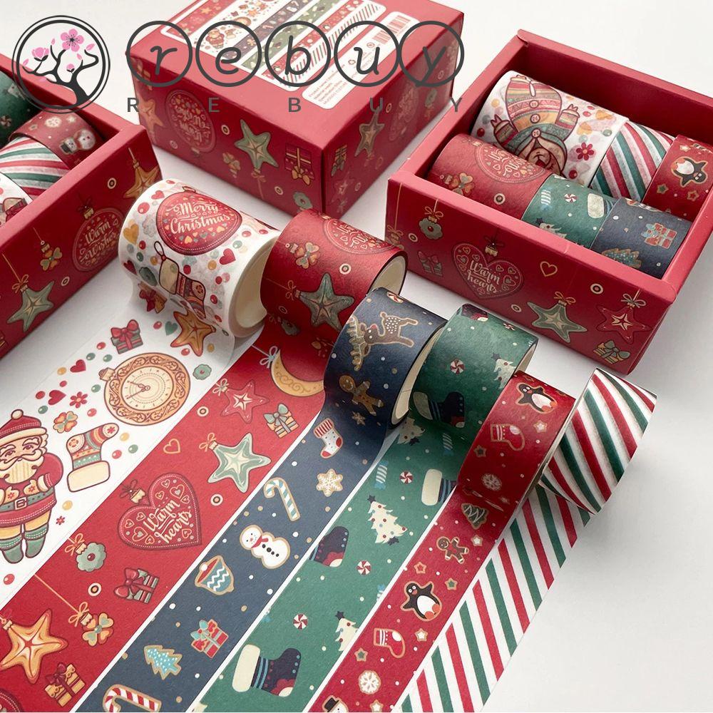 REBUY 6 pcs/box Christmas Tape Set Gift Adhesive Tape Masking Tape DIY Scrapbooking Creative Office Supplies Tape Sticker Sticker Label Handbook Decor Decorative Tape