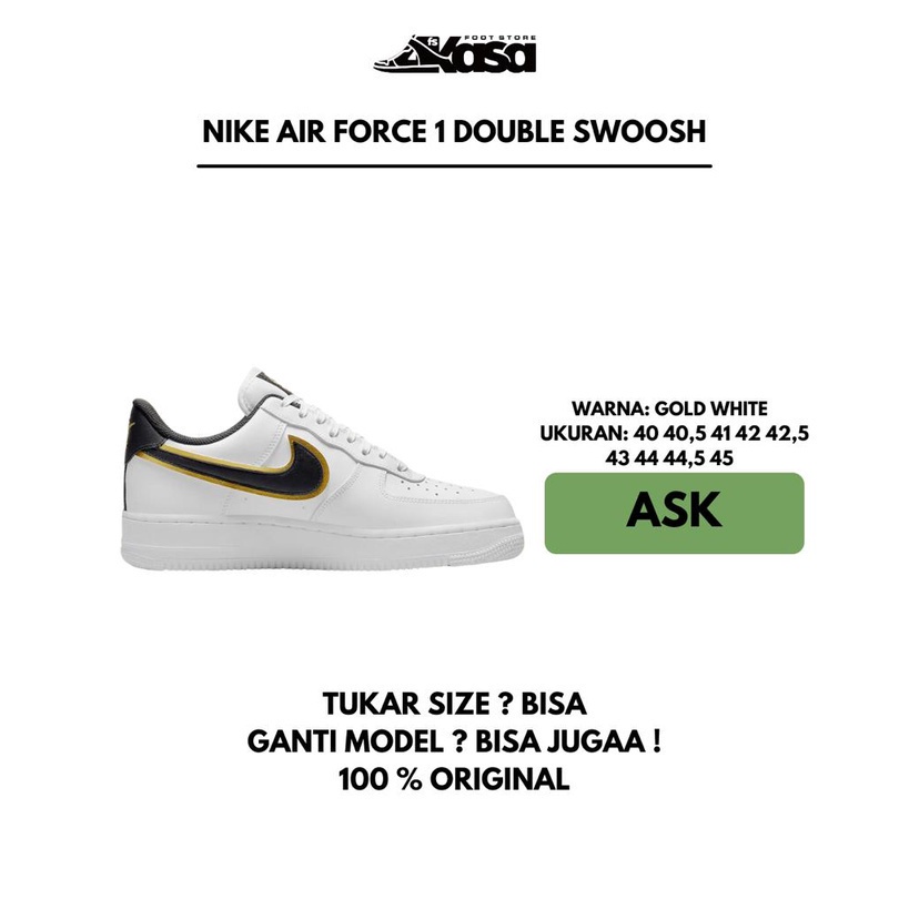 NIKE AIR FORCE 1 GOLD WHITE DOUBLE SWOOSH