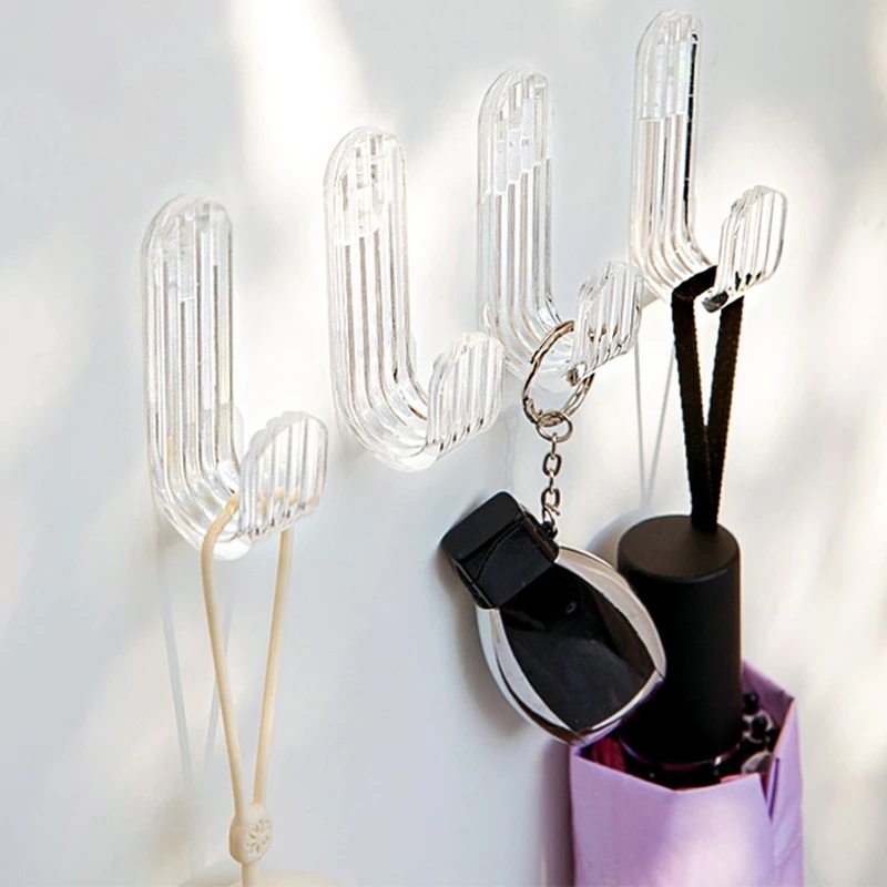 Acrylic Strong Adhesive Wall Hooks/Gantungan Bening Kait Handuk Kunci Dapur Kamar Mandi