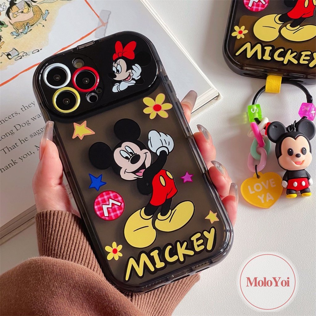 IPHONE Kartun Disney Mickey Bunga Case Kompatibel Untuk Iphone11 14 13 12 Pro Max7 8 14 Plus X XR XS MAX SE 2020 Kreatif Indah Flip Make Up Cermin Shockproof Lembut TPU Phone Cover