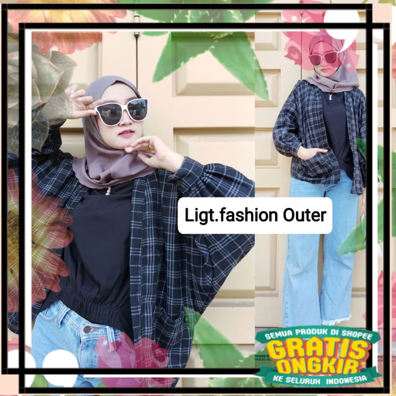 Outer Balon Flanel Outer Ballon Grid Oversize Cardigan / pastel