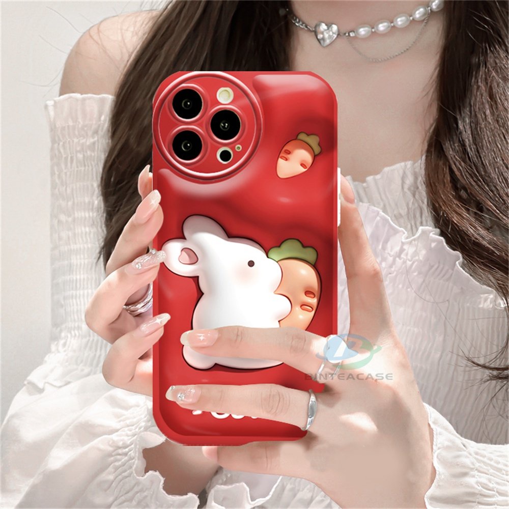 Casing hp Oppo A77S A57 A16 A16S A54S A16K A17 A5S A12 A3S A12E A92 A52 F1S A53 A33 A31 A9 A5 A15 A15S A54 F9 C1 A11K Cute Rabbit Red Series Silikon Airbag Case Binteacase