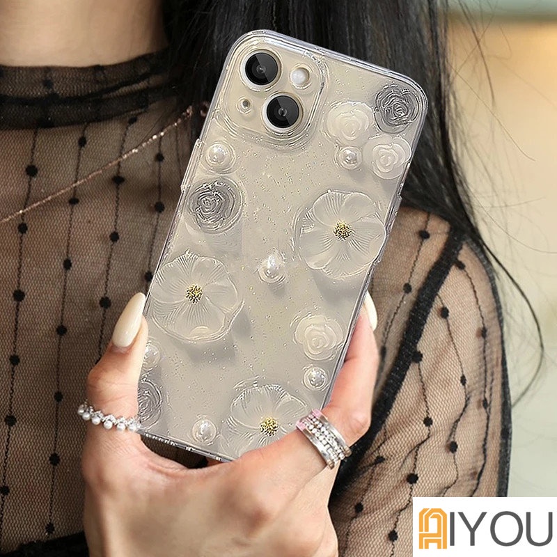 Casing 3D Bunga Mutiara Untuk Iphone14 13 12 Pro Max7 8 Plus Casing Ponsel Untuk iphone 11xr X XS Max SE Soft Back Cover