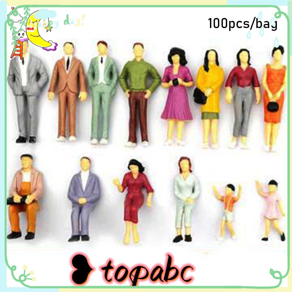 Top 100pcs Figure Orang Bahan ABS Dekorasi Rumah Boneka Warna Campur Pose Kereta Pemandangan