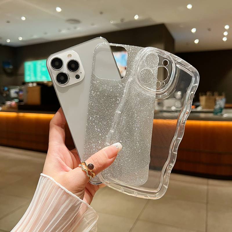 【Wave Doll】Saprkly Soft Case iPhone X XR XS Max 11 12 13 14 Pro Max Clear Phone Case Camera Protect Clear